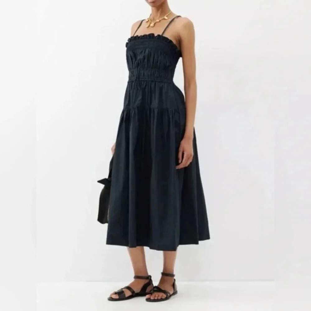 NEW Ulla Johnson Lisbet smocked cotton-poplin midi Dress Size 6 B753